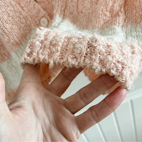 Vintage Deb boucle striped knit v-neck button down cardigan sweater size large L - Picture 4 of 7